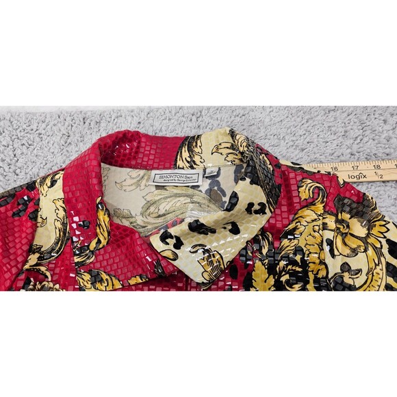 Simonton Says Womens Paillette Jacket Baroque Leopard Shiny Red Maximalist Art M - Picture 13 of 16